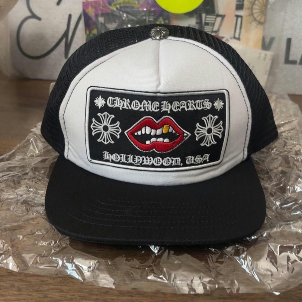 Chrome Hearts Hat - Black and White with Red Accentv